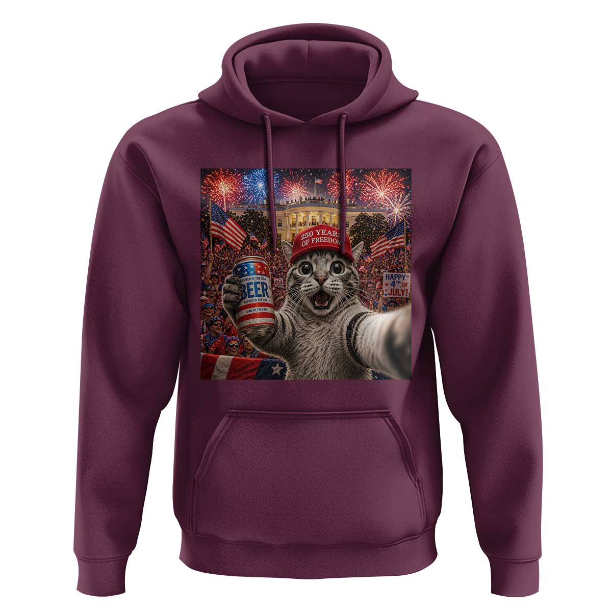 250 Years Of Freedom Hoodie Funny Cat Selfie 4th of July Party