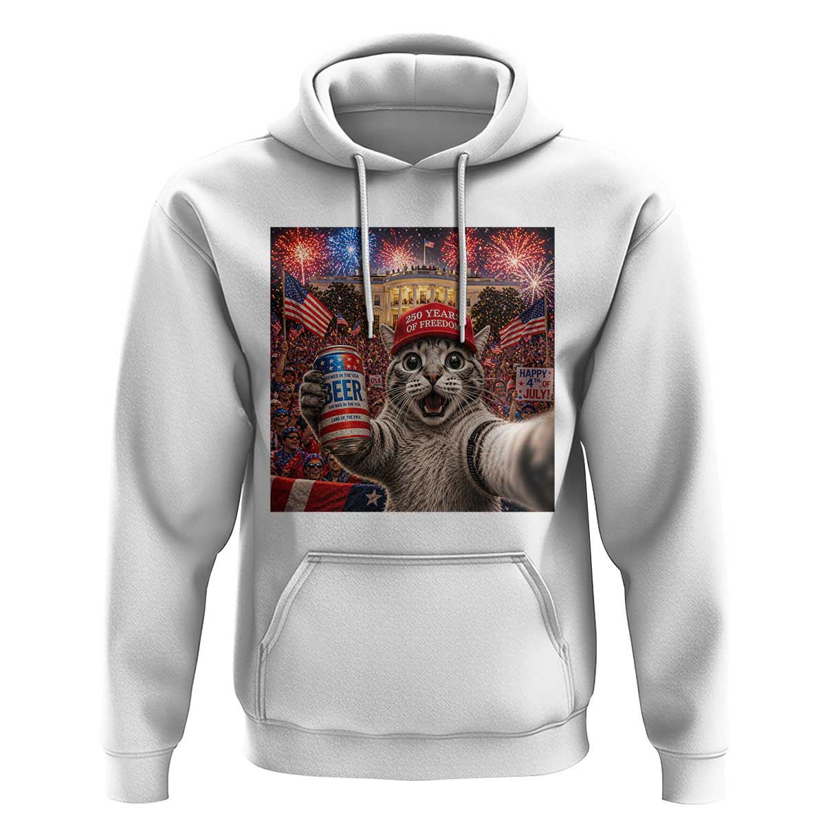 250 Years Of Freedom Hoodie Funny Cat Selfie 4th of July Party
