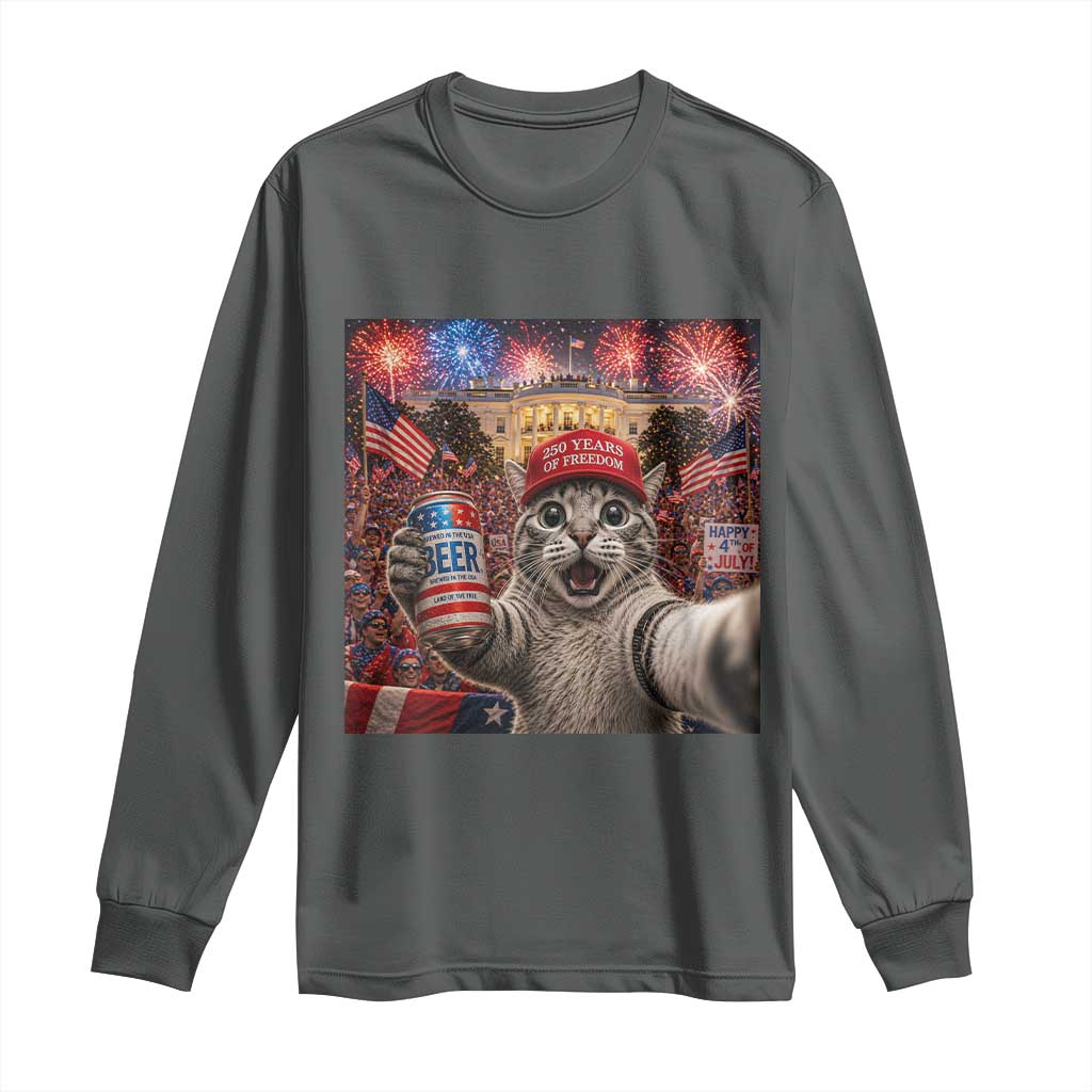 250 Years Of Freedom Long Sleeve Shirt Funny Cat Selfie 4th of July Party