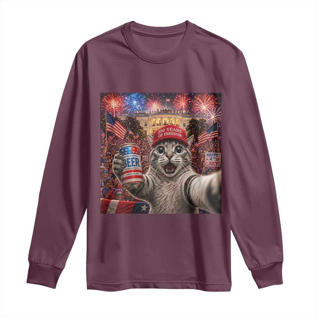 250 Years Of Freedom Long Sleeve Shirt Funny Cat Selfie 4th of July Party