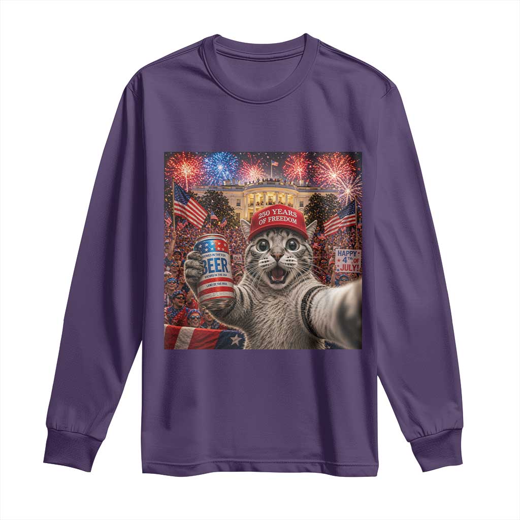 250 Years Of Freedom Long Sleeve Shirt Funny Cat Selfie 4th of July Party