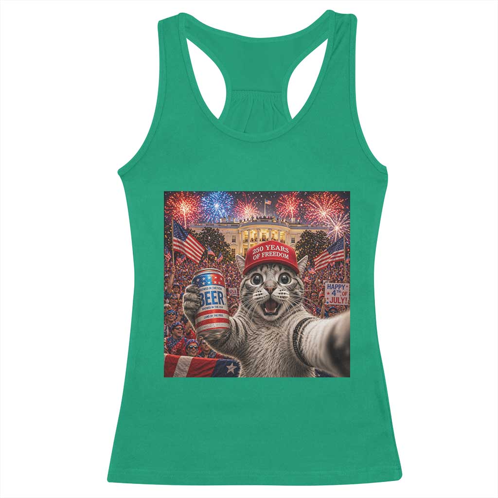250 Years Of Freedom Racerback Tank Top Funny Cat Selfie 4th of July Party