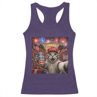 250 Years Of Freedom Racerback Tank Top Funny Cat Selfie 4th of July Party