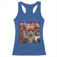 250 Years Of Freedom Racerback Tank Top Funny Cat Selfie 4th of July Party
