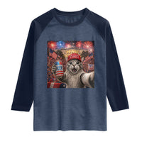 250 Years Of Freedom Raglan Shirt Funny Cat Selfie 4th of July Party