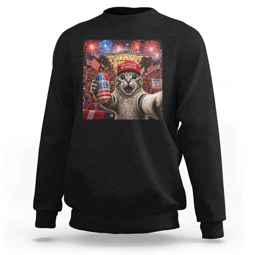 250 Years Of Freedom Sweatshirt Funny Cat Selfie 4th of July Party