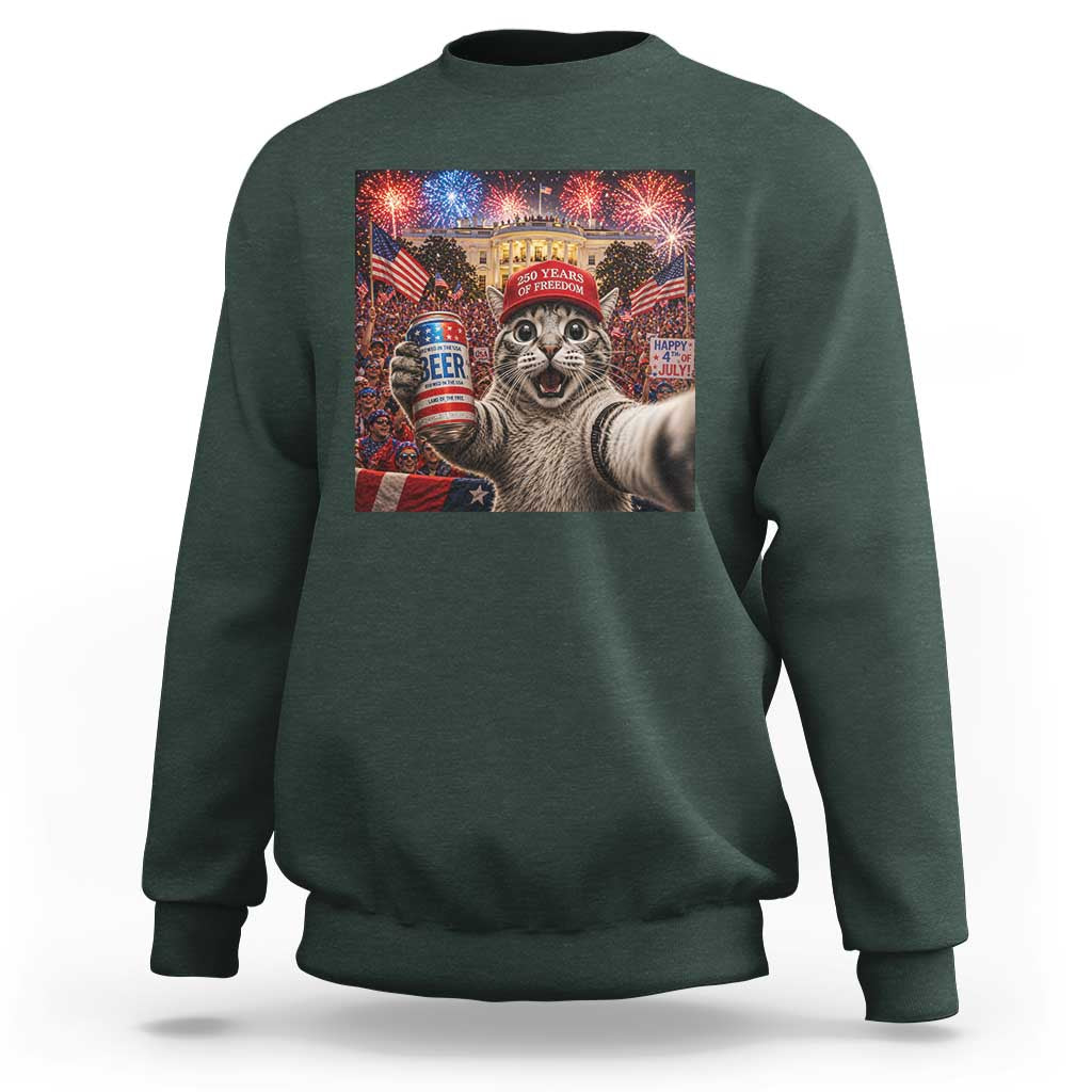 250 Years Of Freedom Sweatshirt Funny Cat Selfie 4th of July Party