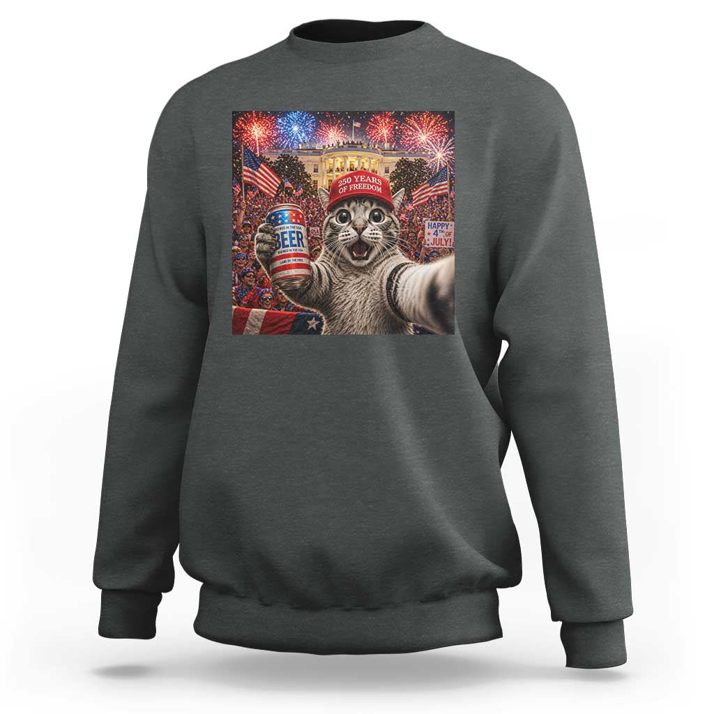 250 Years Of Freedom Sweatshirt Funny Cat Selfie 4th of July Party