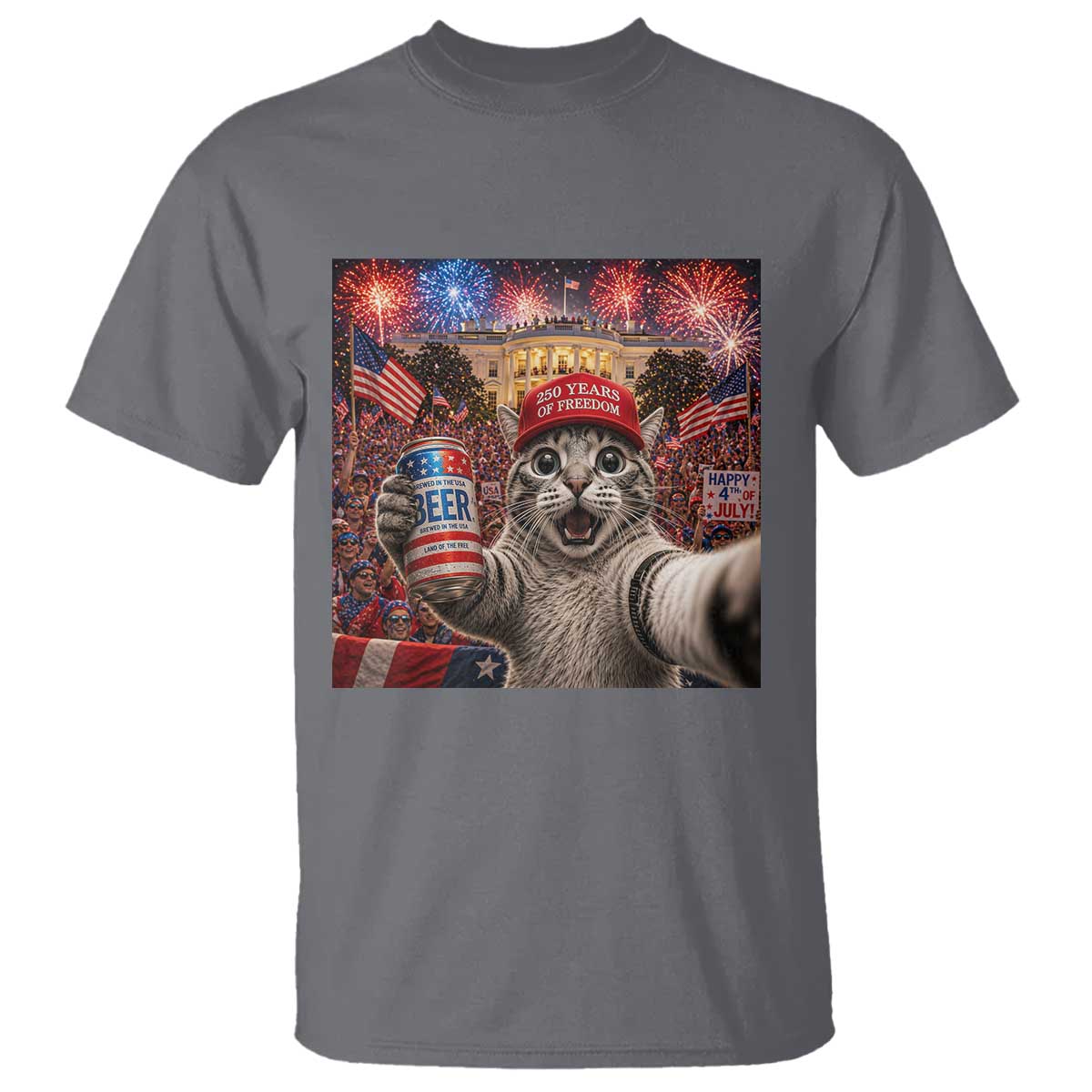 250 Years Of Freedom T Shirt Funny Cat Selfie 4th of July Party