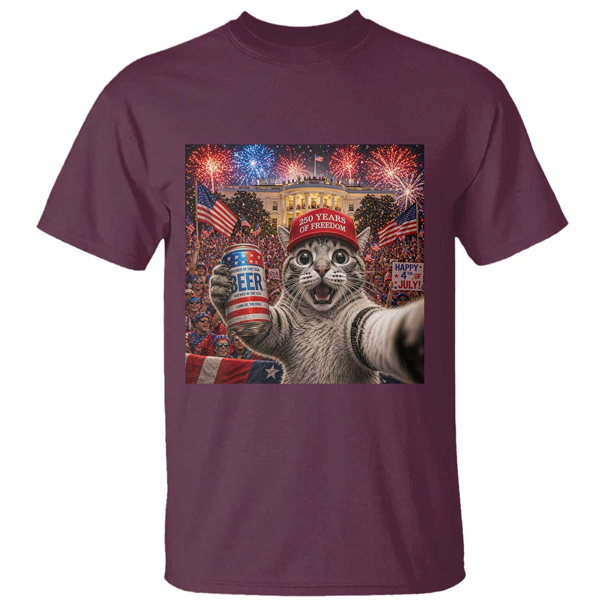 250 Years Of Freedom T Shirt Funny Cat Selfie 4th of July Party