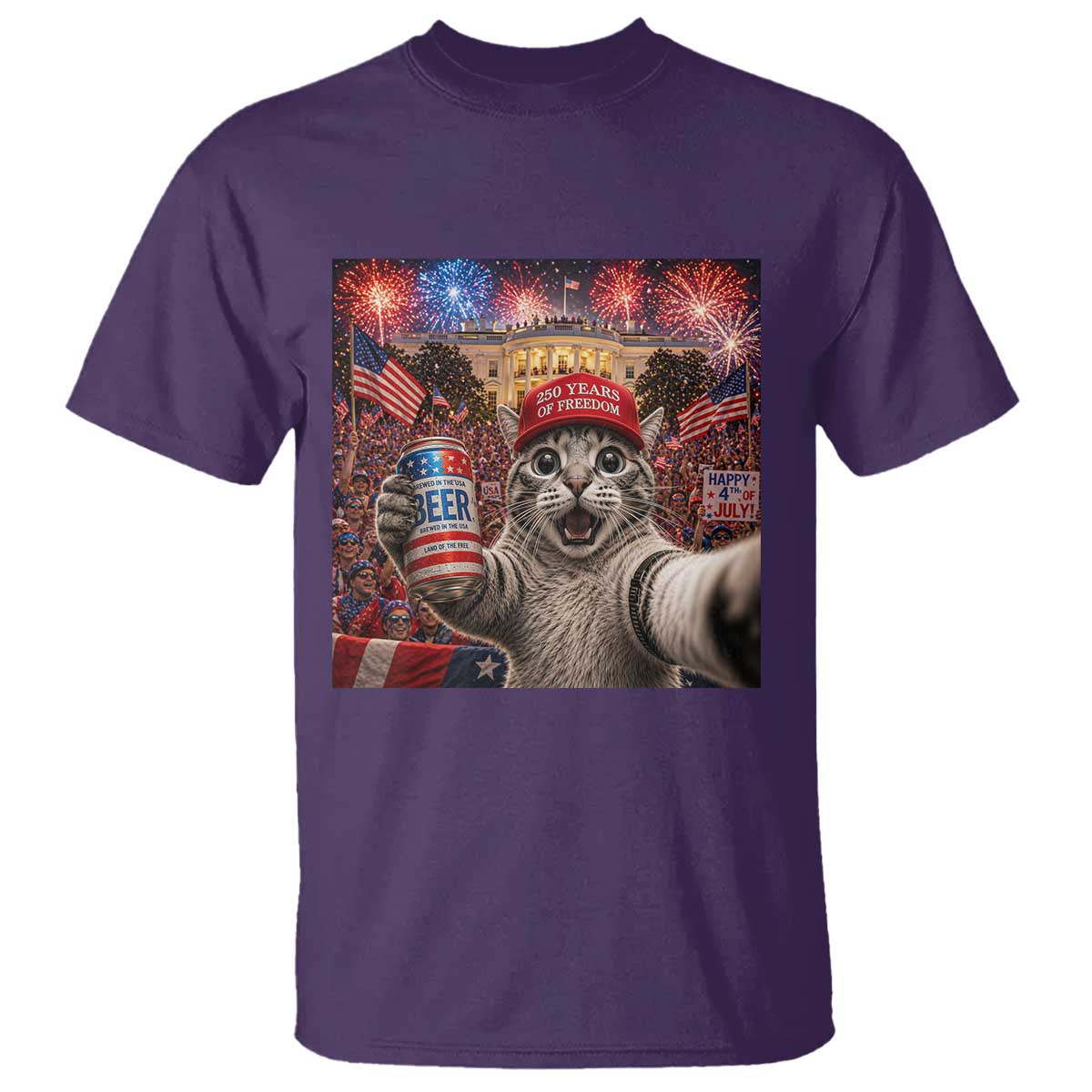 250 Years Of Freedom T Shirt Funny Cat Selfie 4th of July Party
