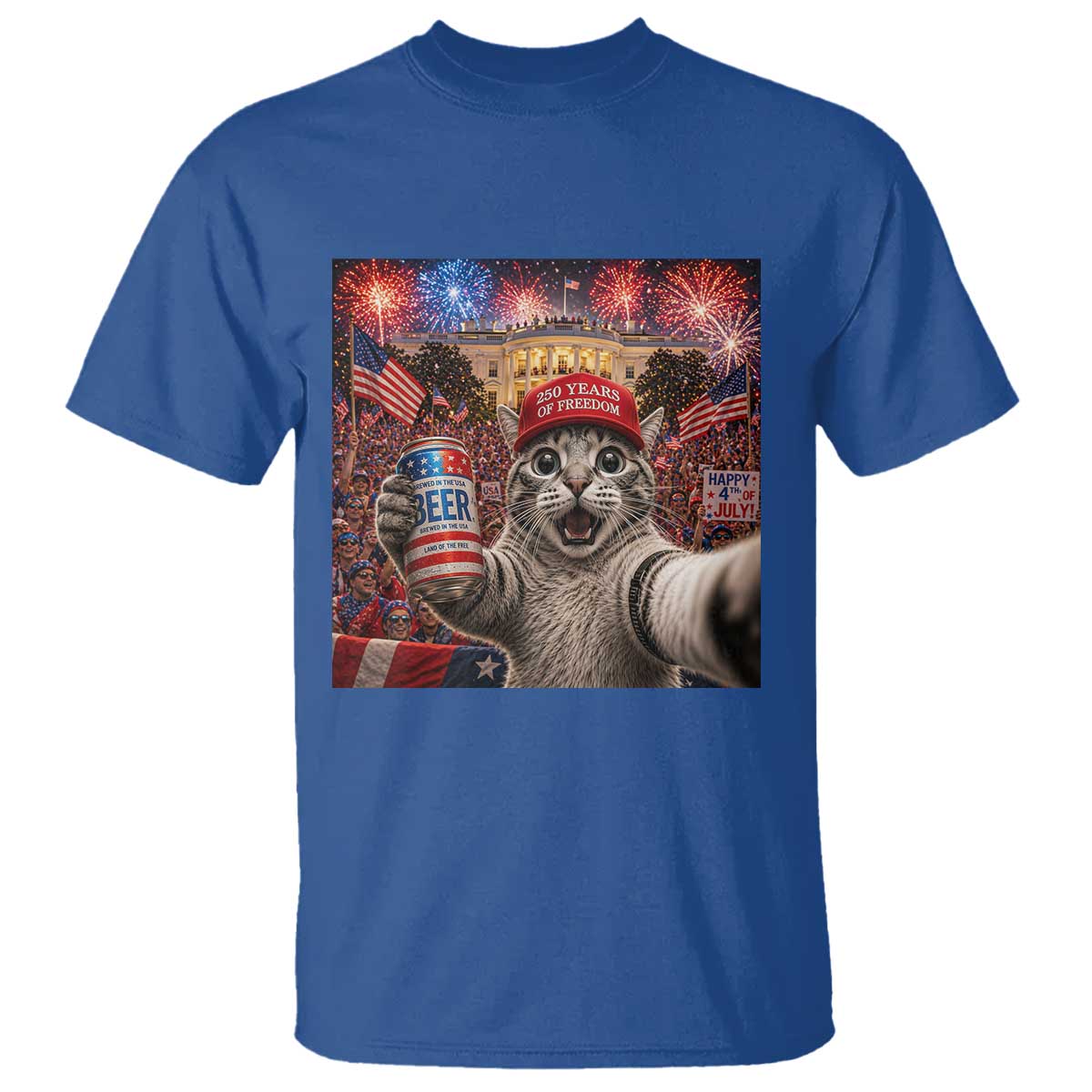 250 Years Of Freedom T Shirt Funny Cat Selfie 4th of July Party