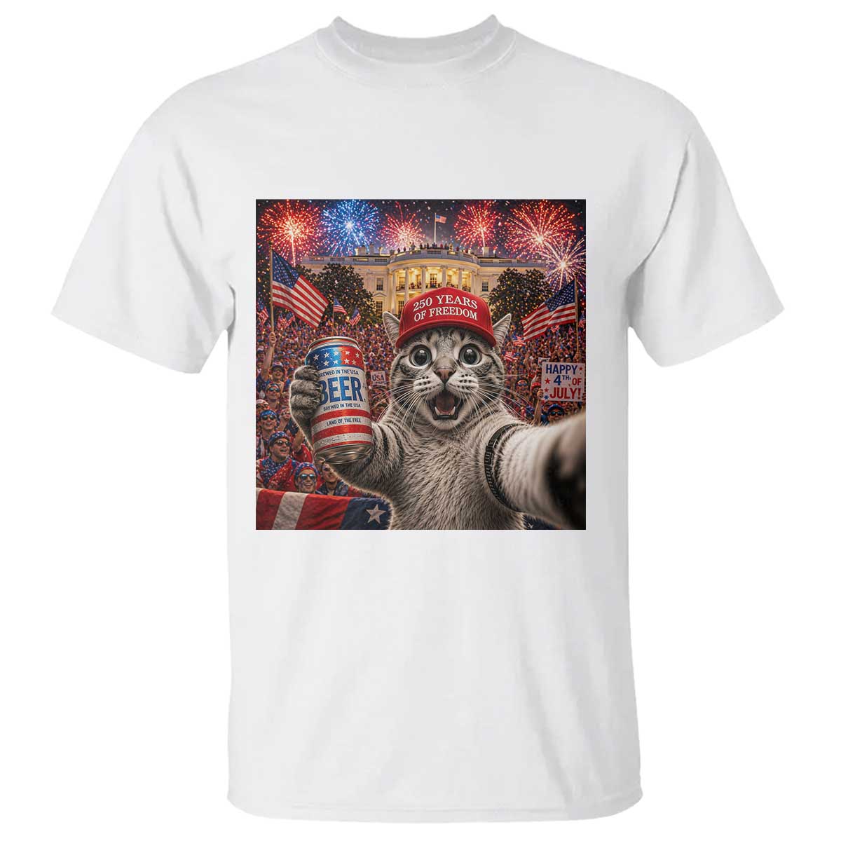250 Years Of Freedom T Shirt Funny Cat Selfie 4th of July Party