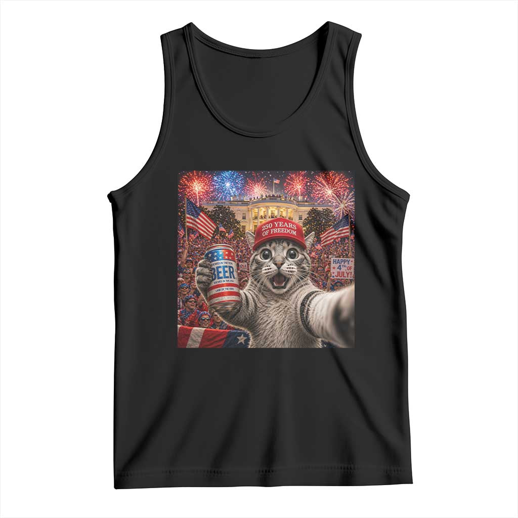 250 Years Of Freedom Tank Top Funny Cat Selfie 4th of July Party