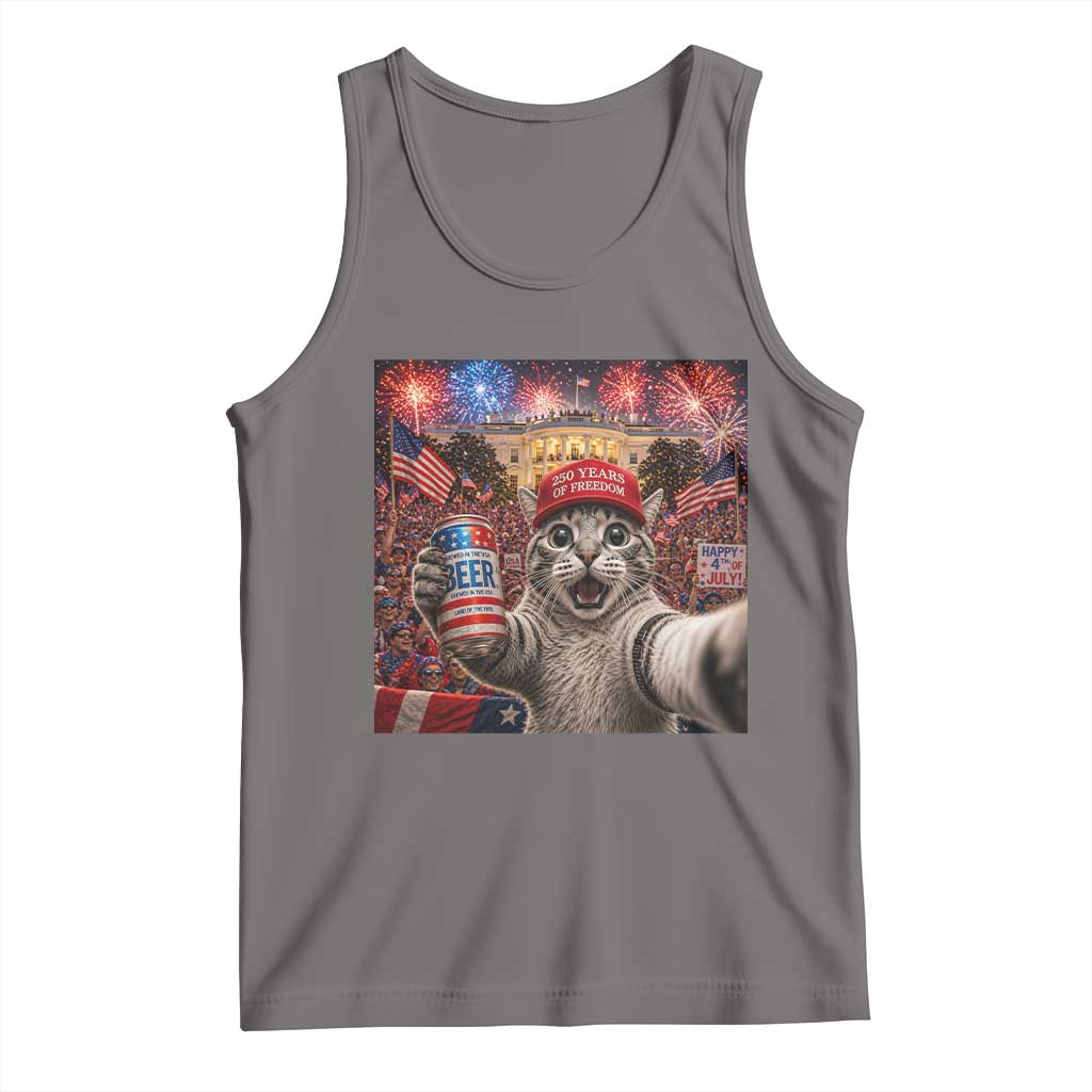 250 Years Of Freedom Tank Top Funny Cat Selfie 4th of July Party