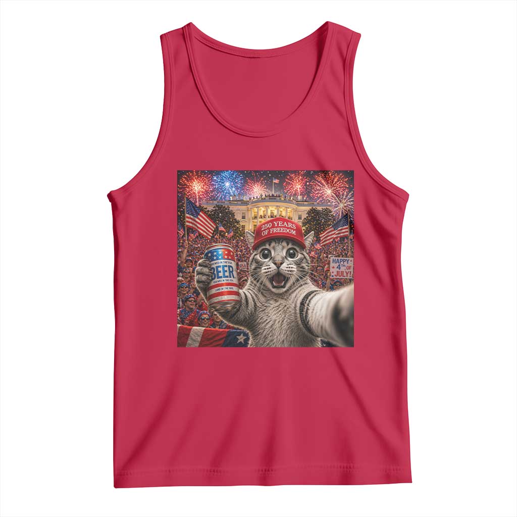 250 Years Of Freedom Tank Top Funny Cat Selfie 4th of July Party
