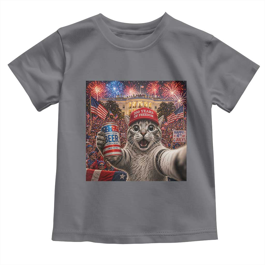 250 Years Of Freedom Toddler T Shirt Funny Cat Selfie 4th of July Party