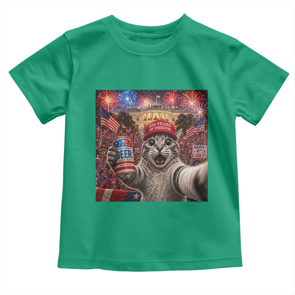 250 Years Of Freedom Toddler T Shirt Funny Cat Selfie 4th of July Party