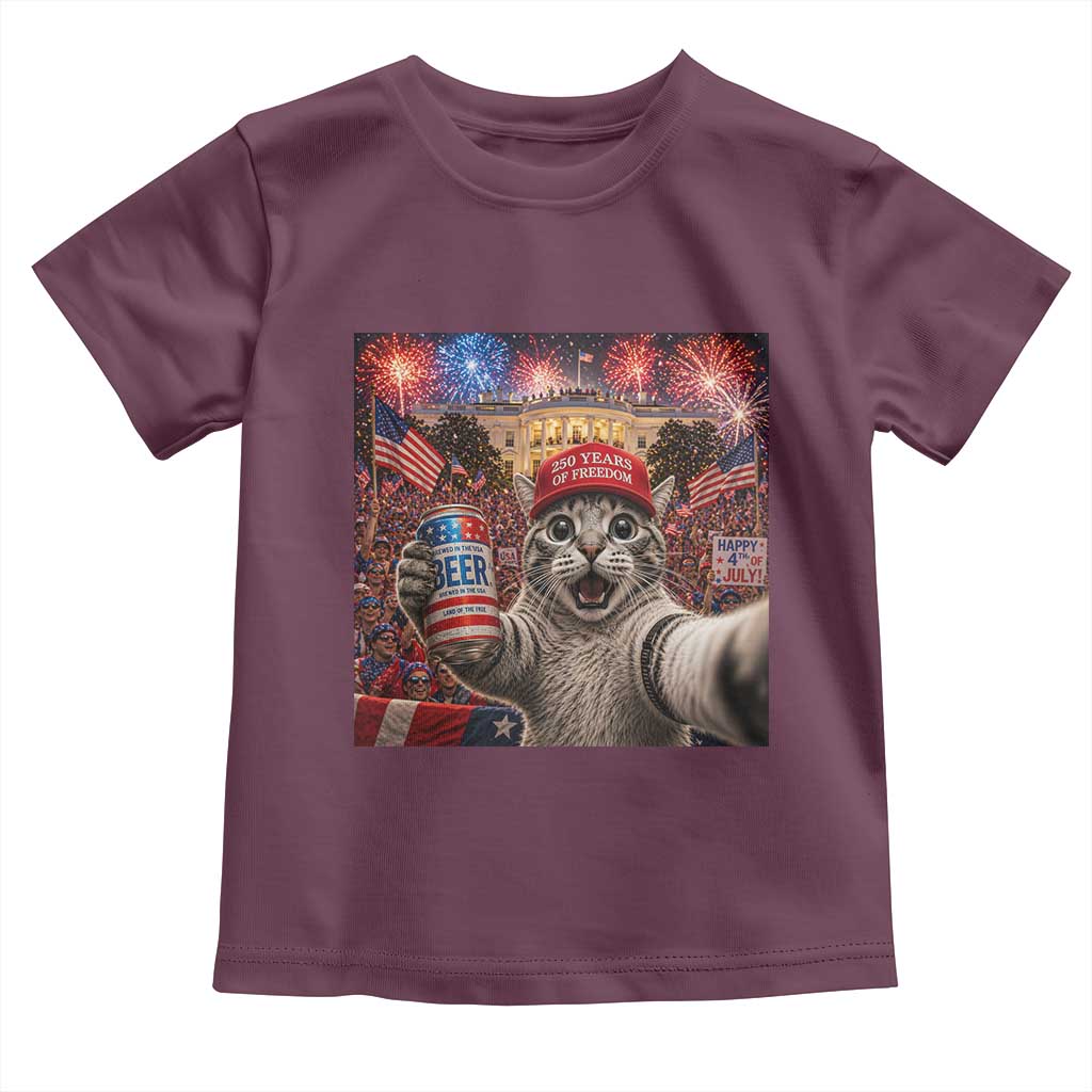 250 Years Of Freedom Toddler T Shirt Funny Cat Selfie 4th of July Party