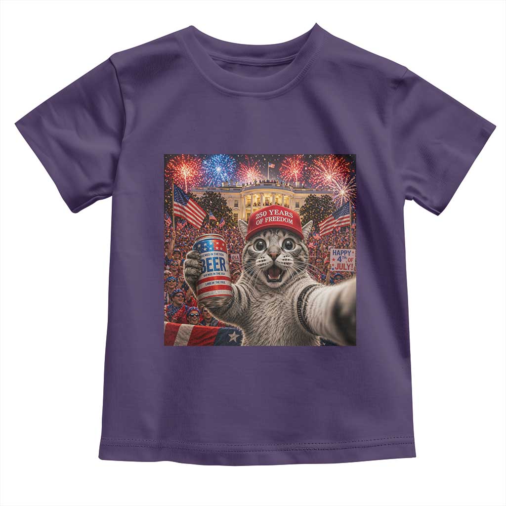 250 Years Of Freedom Toddler T Shirt Funny Cat Selfie 4th of July Party