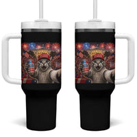 250 Years Of Freedom Tumbler With Handle Funny Cat Selfie 4th of July Party