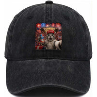250 Years Of Freedom Washed Cotton Baseball Cap Funny Cat Selfie 4th of July Party