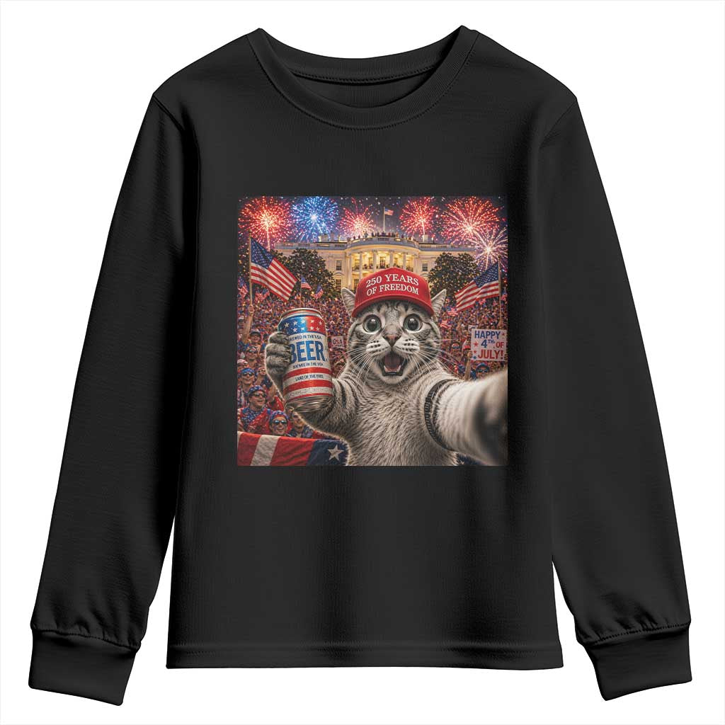 250 Years Of Freedom Youth Sweatshirt Funny Cat Selfie 4th of July Party