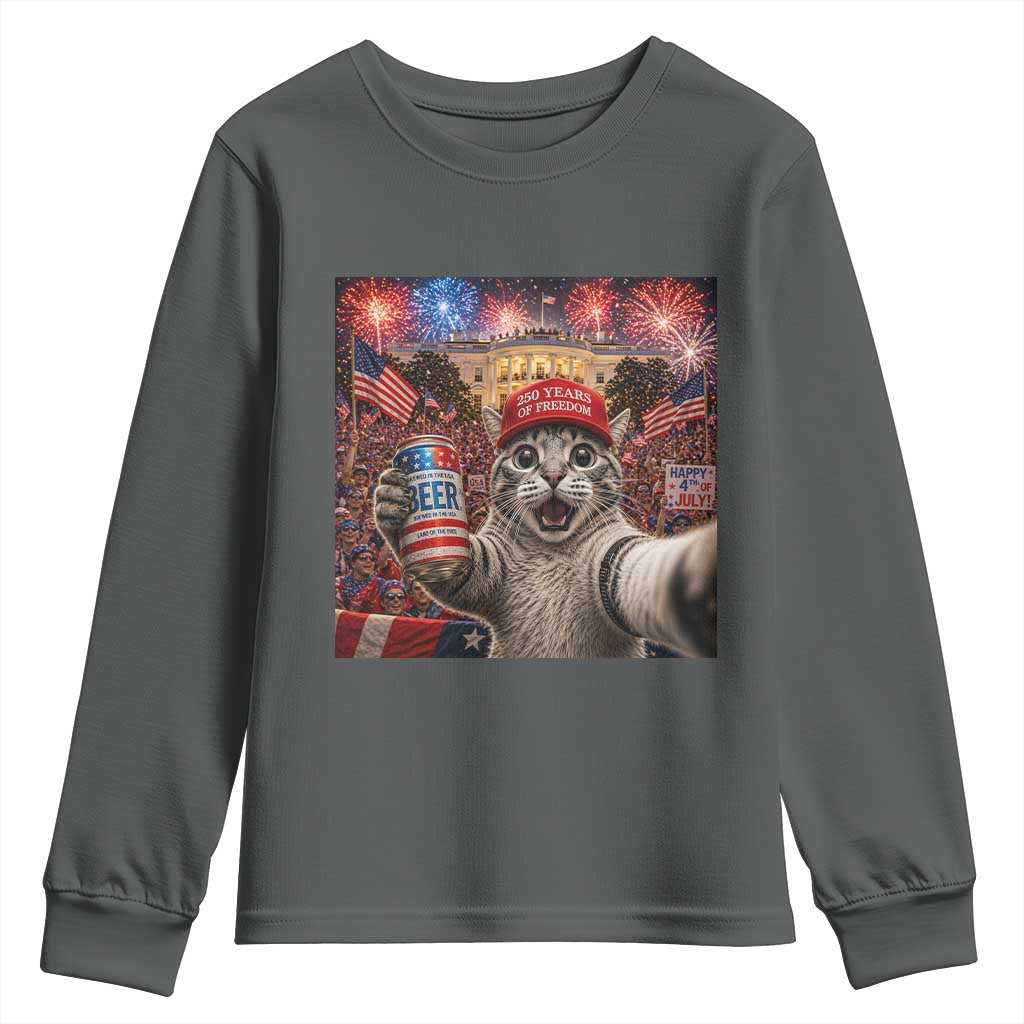 250 Years Of Freedom Youth Sweatshirt Funny Cat Selfie 4th of July Party