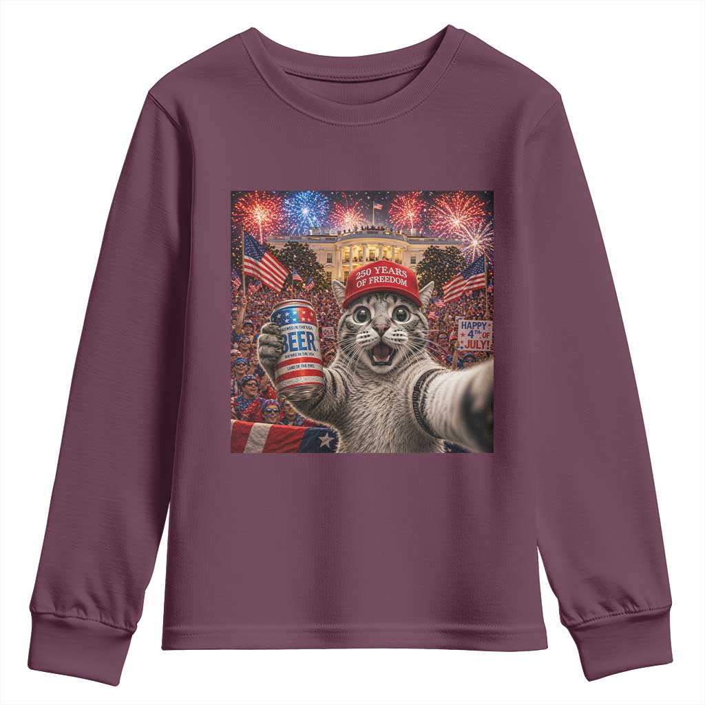 250 Years Of Freedom Youth Sweatshirt Funny Cat Selfie 4th of July Party