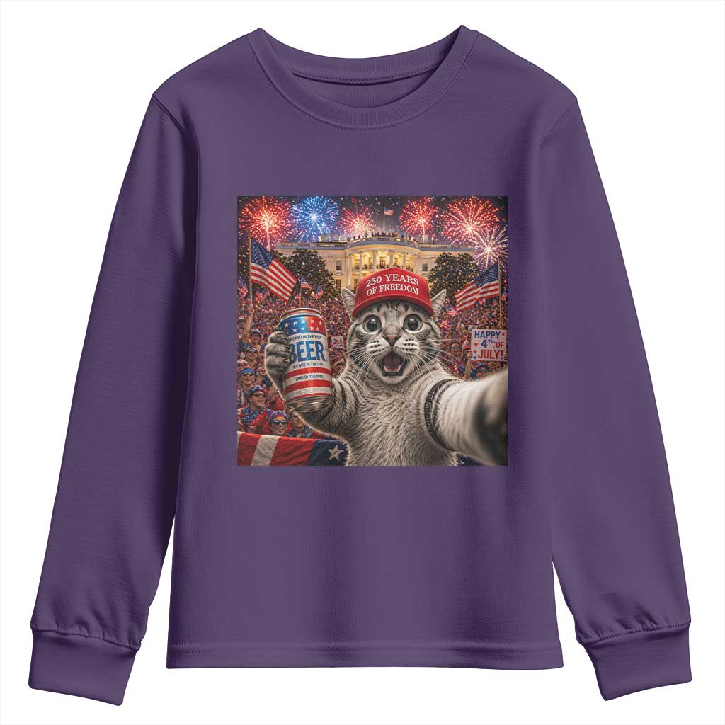 250 Years Of Freedom Youth Sweatshirt Funny Cat Selfie 4th of July Party