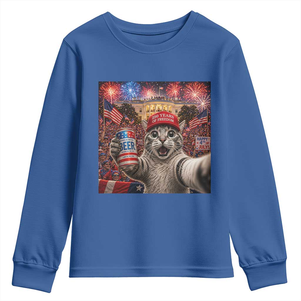 250 Years Of Freedom Youth Sweatshirt Funny Cat Selfie 4th of July Party