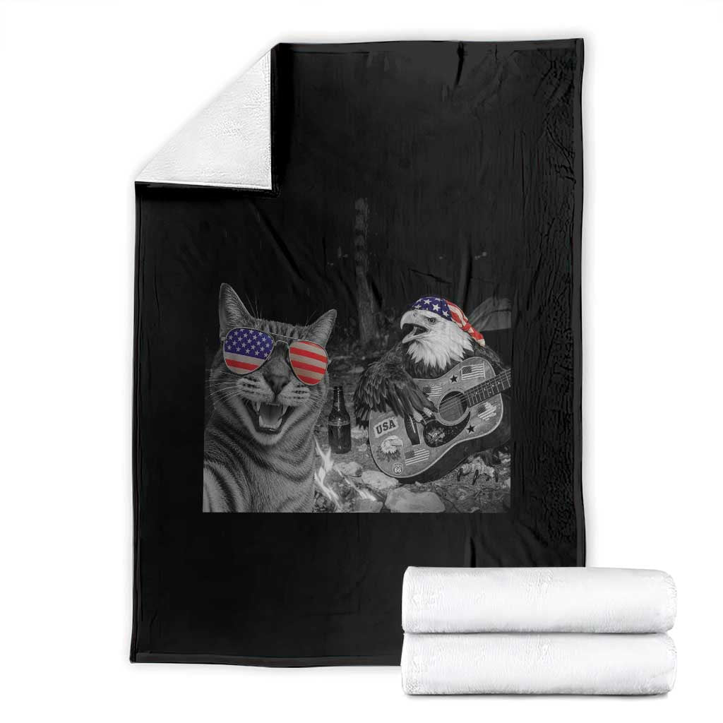 Funny Cat Selfie 4th of July Throw Blanket Patriotic Eagle American Flag Gift