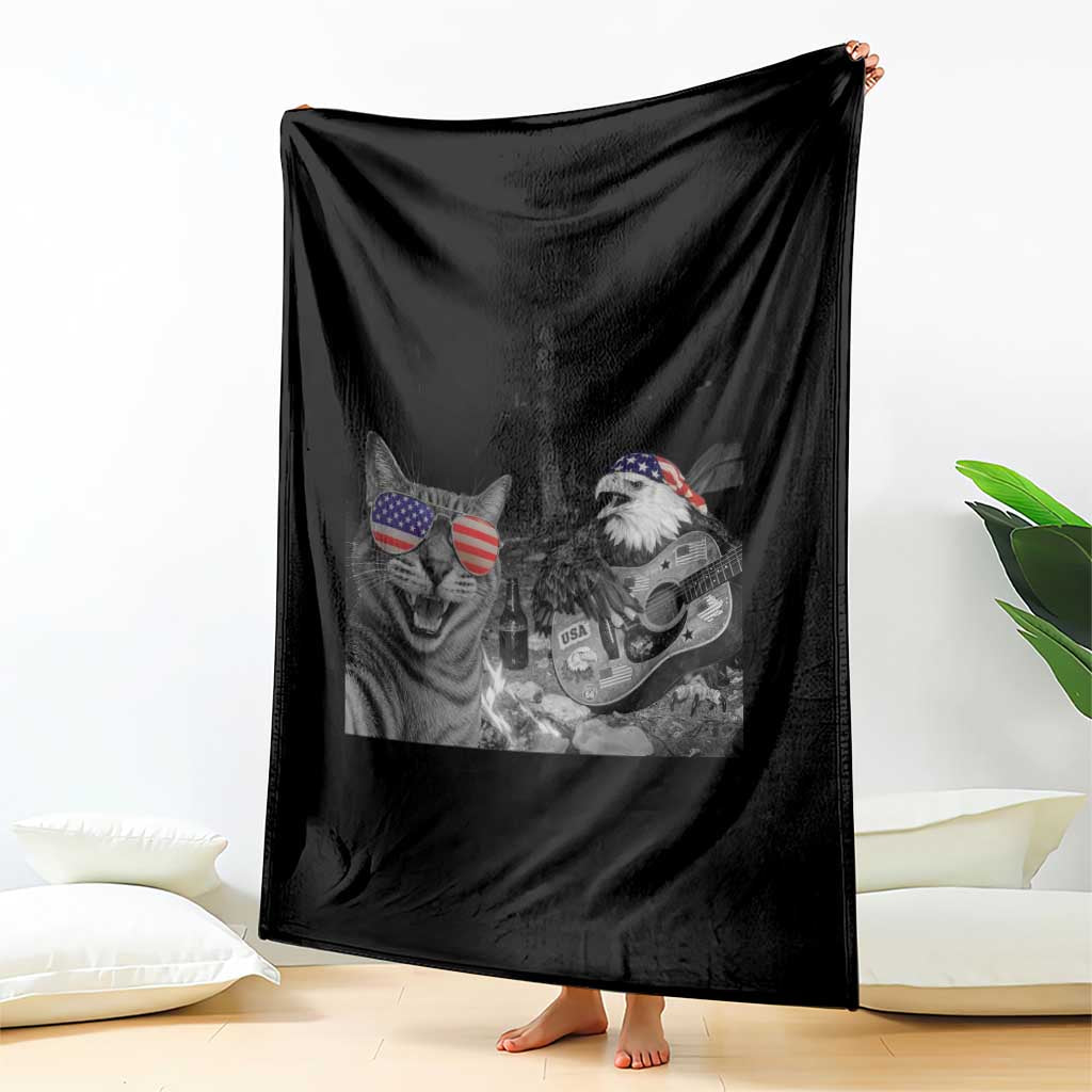 Funny Cat Selfie 4th of July Throw Blanket Patriotic Eagle American Flag Gift