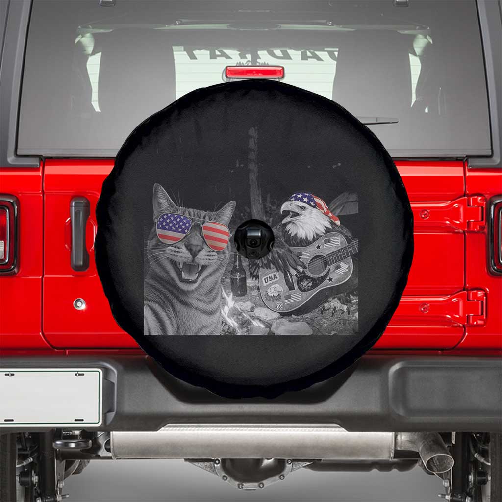 Funny Cat Selfie 4th of July Spare Tire Cover Patriotic Eagle American Flag Gift