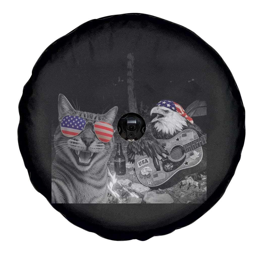 Funny Cat Selfie 4th of July Spare Tire Cover Patriotic Eagle American Flag Gift