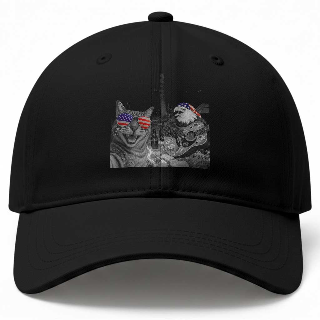 Funny Cat Selfie 4th of July Baseball Cap Patriotic Eagle American Flag Gift