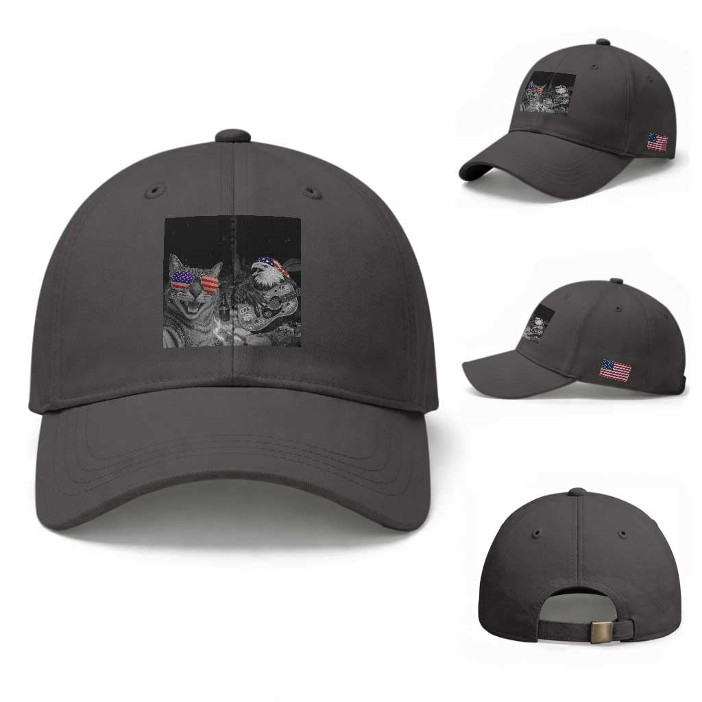 Funny Cat Selfie 4th of July Baseball Cap Patriotic Eagle American Flag Gift