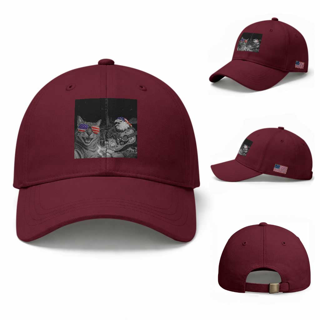 Funny Cat Selfie 4th of July Baseball Cap Patriotic Eagle American Flag Gift