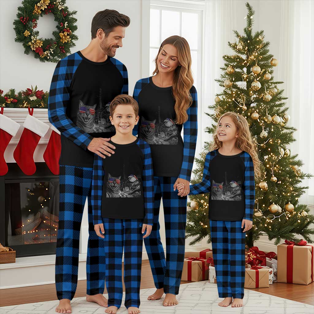 Funny Cat Selfie 4th of July Plaid Pajama Set Patriotic Eagle American Flag Gift
