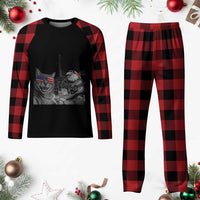 Funny Cat Selfie 4th of July Plaid Pajama Set Patriotic Eagle American Flag Gift