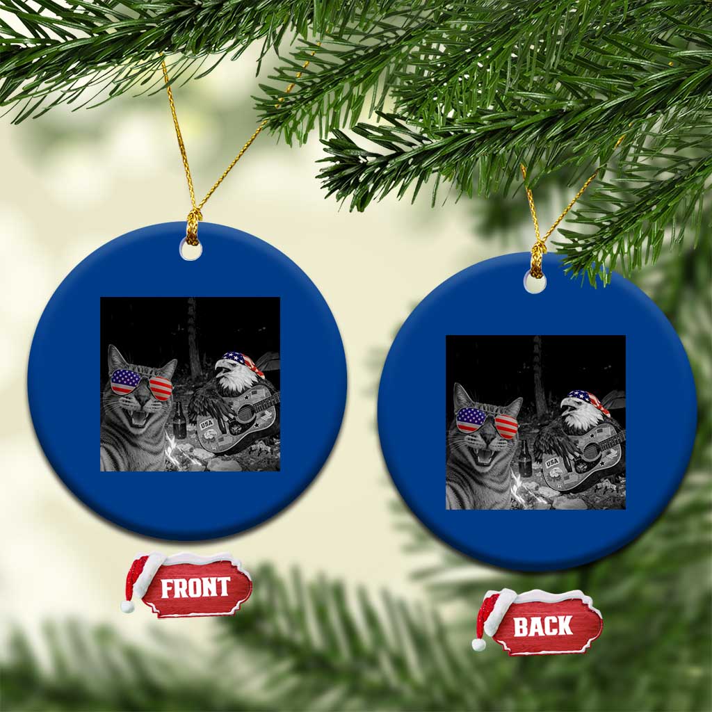 Funny Cat Selfie 4th of July Ceramic Ornament Patriotic Eagle American Flag Gift