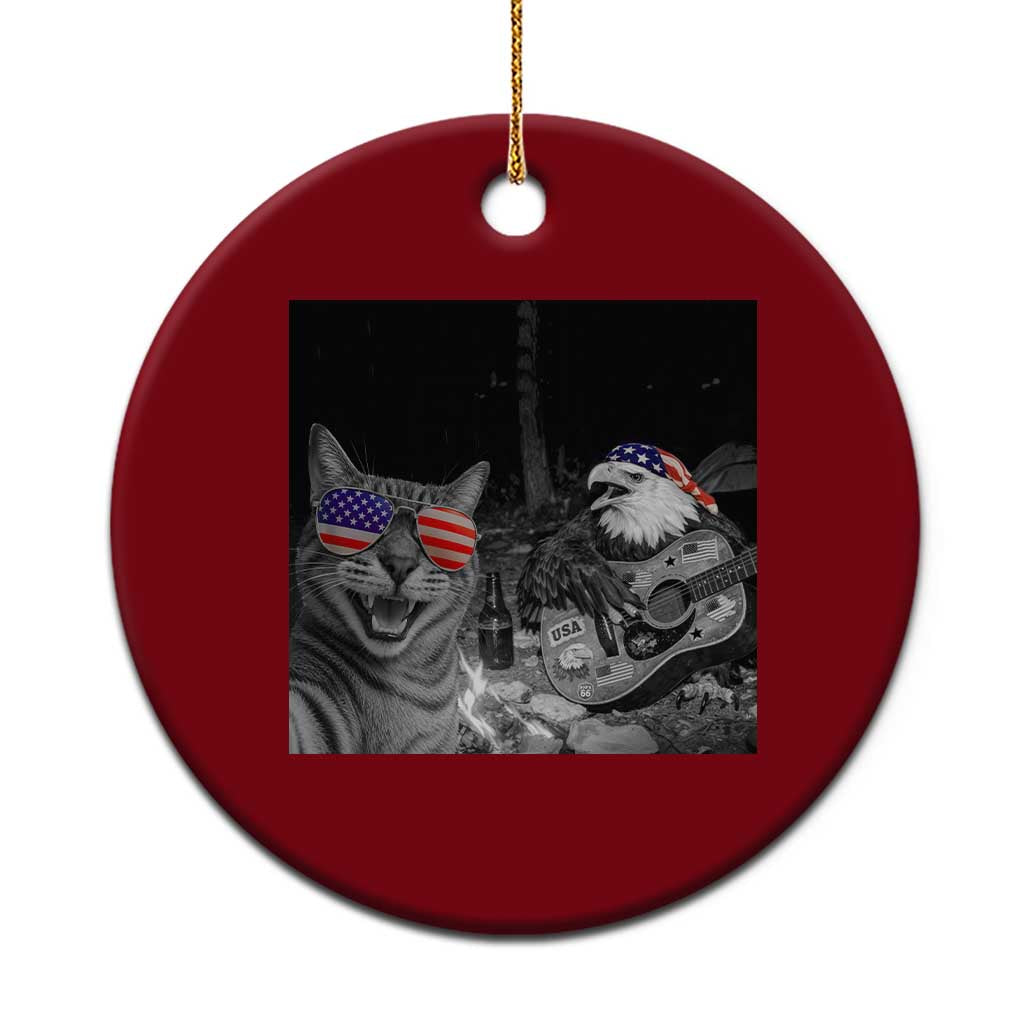 Funny Cat Selfie 4th of July Ceramic Ornament Patriotic Eagle American Flag Gift