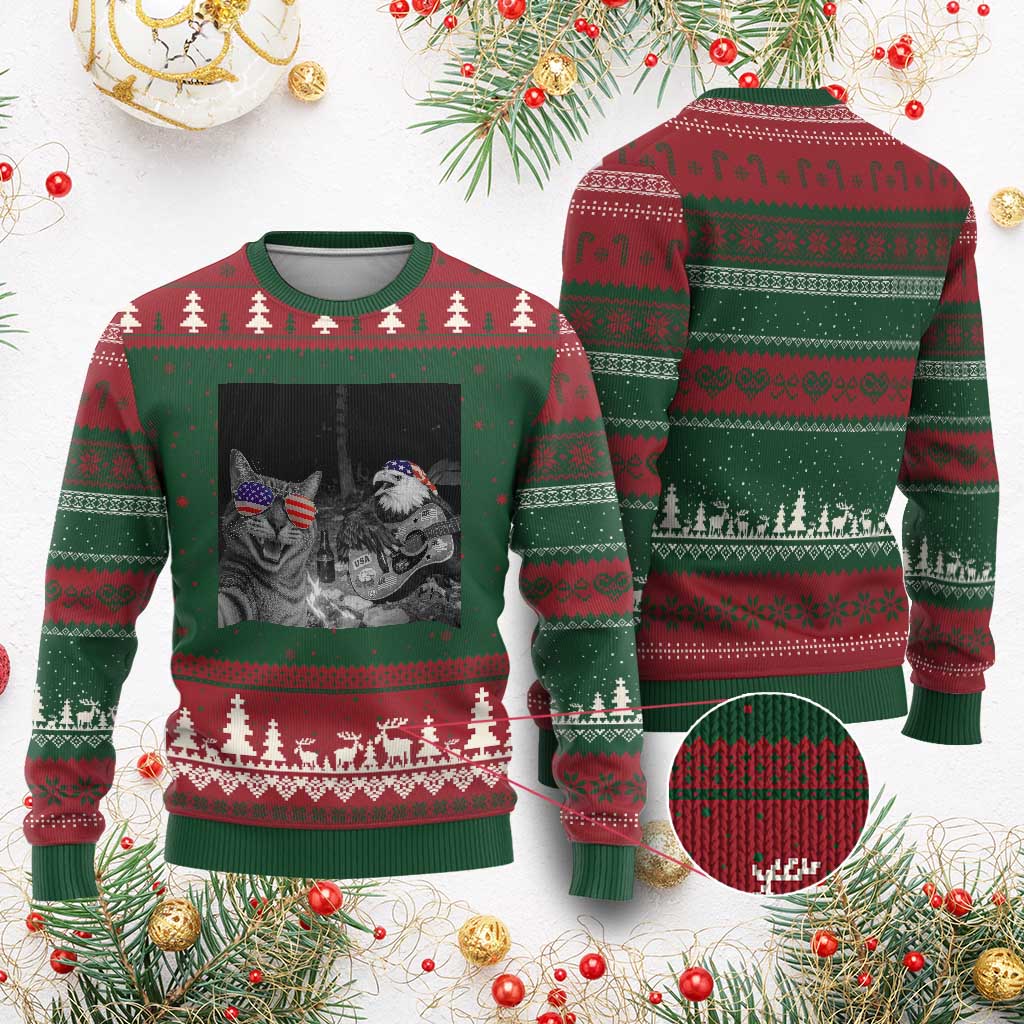 Funny Cat Selfie 4th of July Ugly Christmas Sweater Patriotic Eagle American Flag Gift