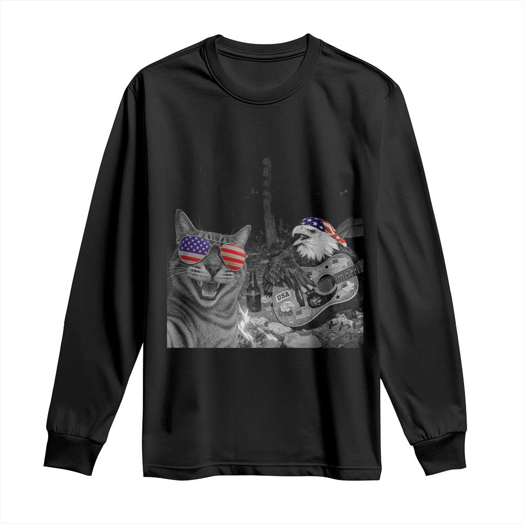 Funny Cat Selfie 4th of July Long Sleeve Shirt Patriotic Eagle American Flag Gift