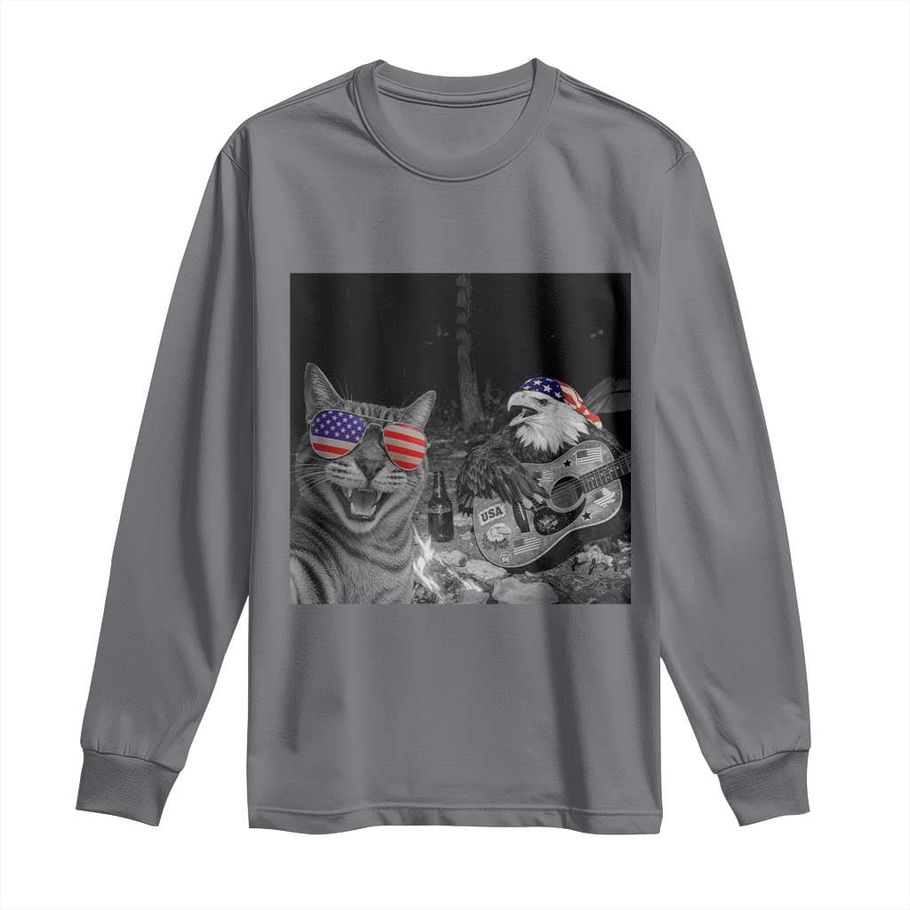 Funny Cat Selfie 4th of July Long Sleeve Shirt Patriotic Eagle American Flag Gift