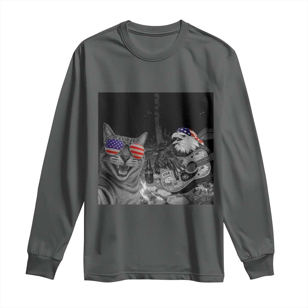 Funny Cat Selfie 4th of July Long Sleeve Shirt Patriotic Eagle American Flag Gift