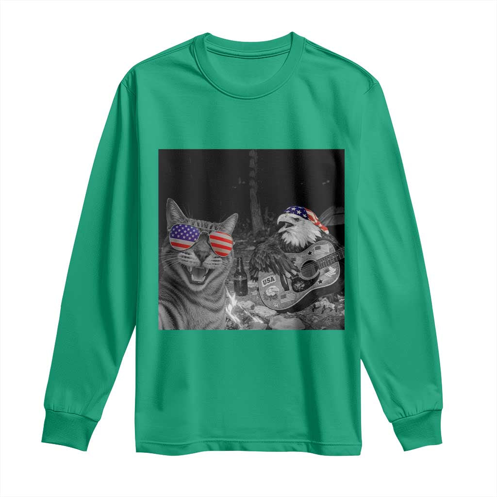Funny Cat Selfie 4th of July Long Sleeve Shirt Patriotic Eagle American Flag Gift