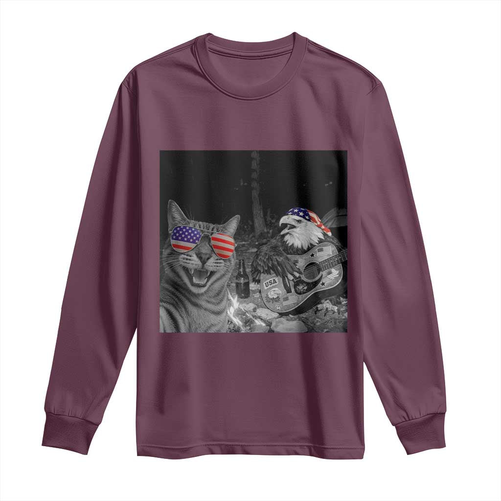 Funny Cat Selfie 4th of July Long Sleeve Shirt Patriotic Eagle American Flag Gift