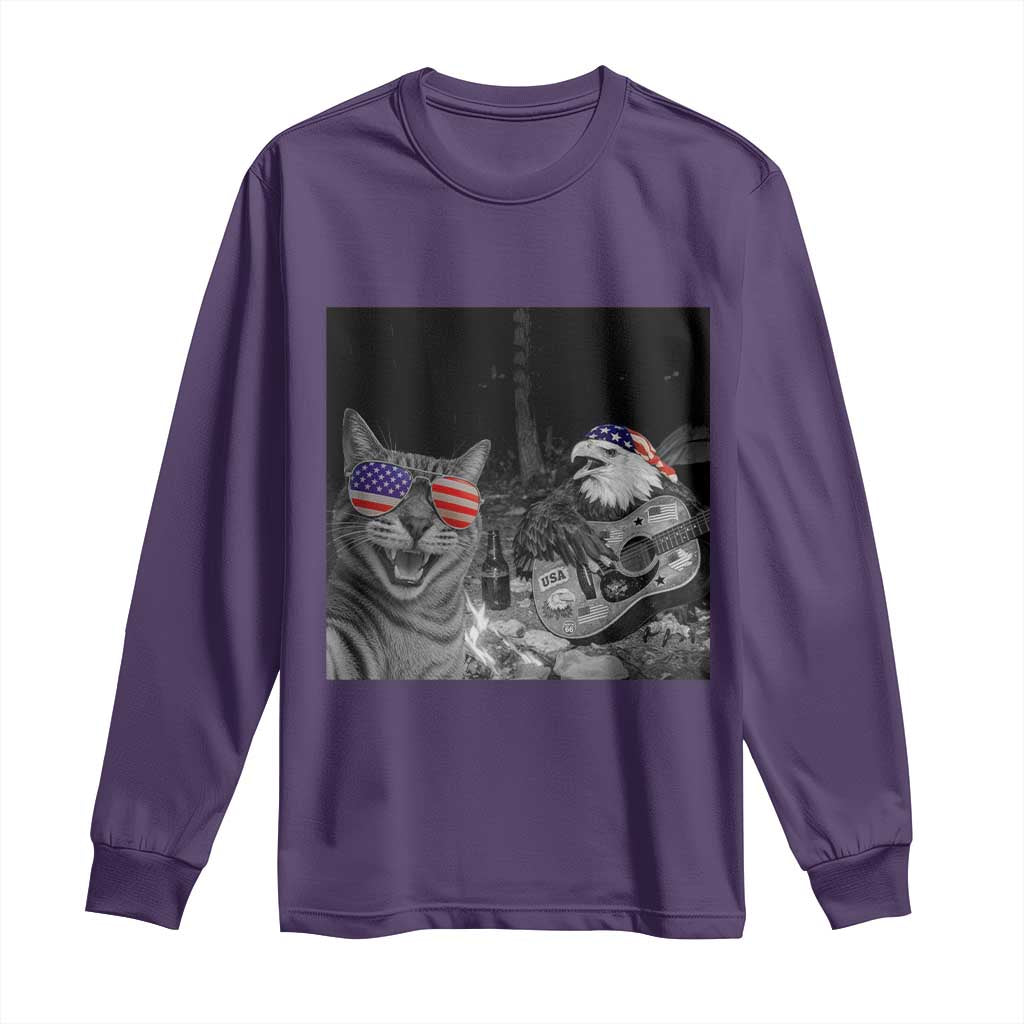 Funny Cat Selfie 4th of July Long Sleeve Shirt Patriotic Eagle American Flag Gift