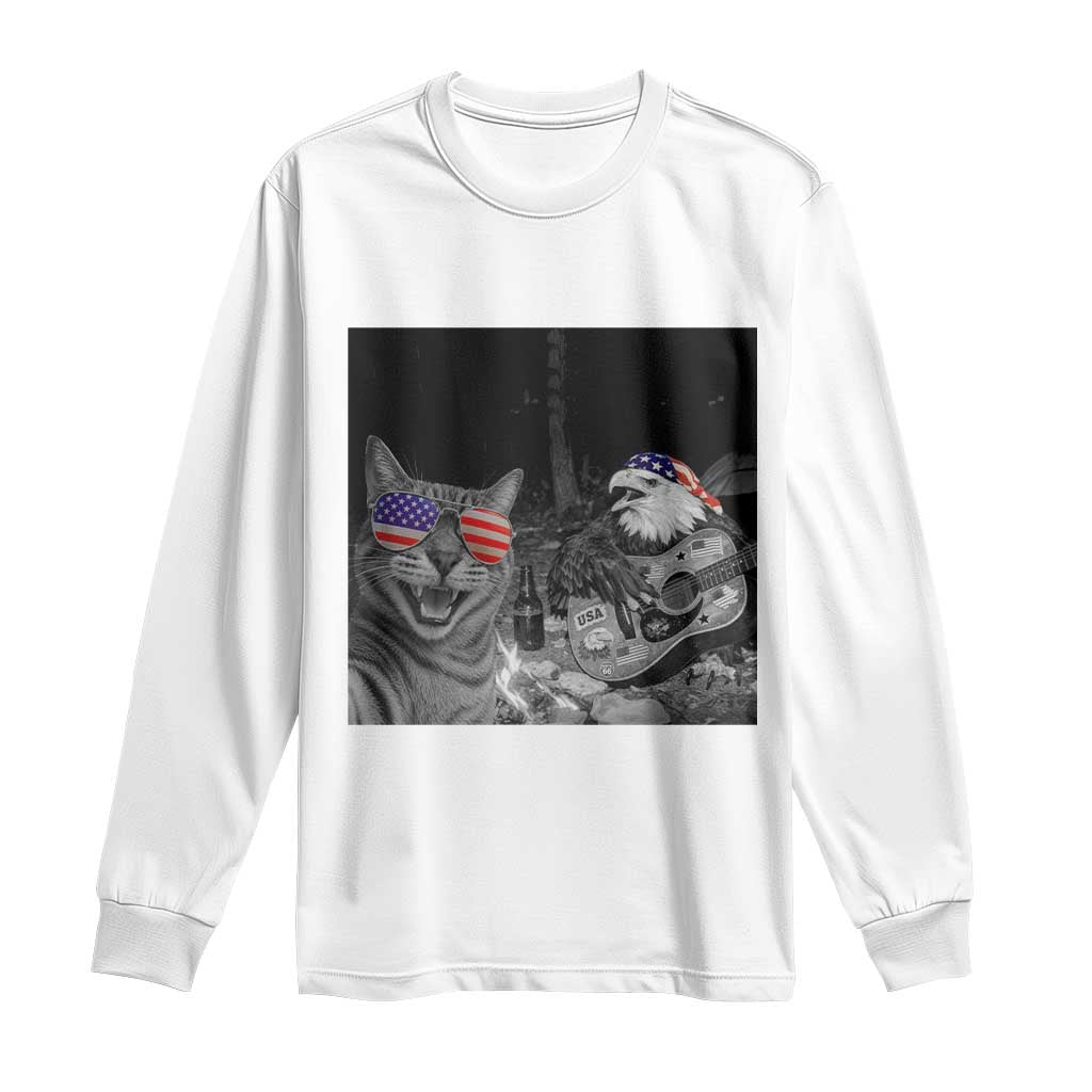 Funny Cat Selfie 4th of July Long Sleeve Shirt Patriotic Eagle American Flag Gift